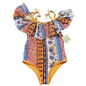 Catherine Malandrino Girls' One‎ Piece Swimsuit UPF 50 Floral Ruffle Size 5 NWT
